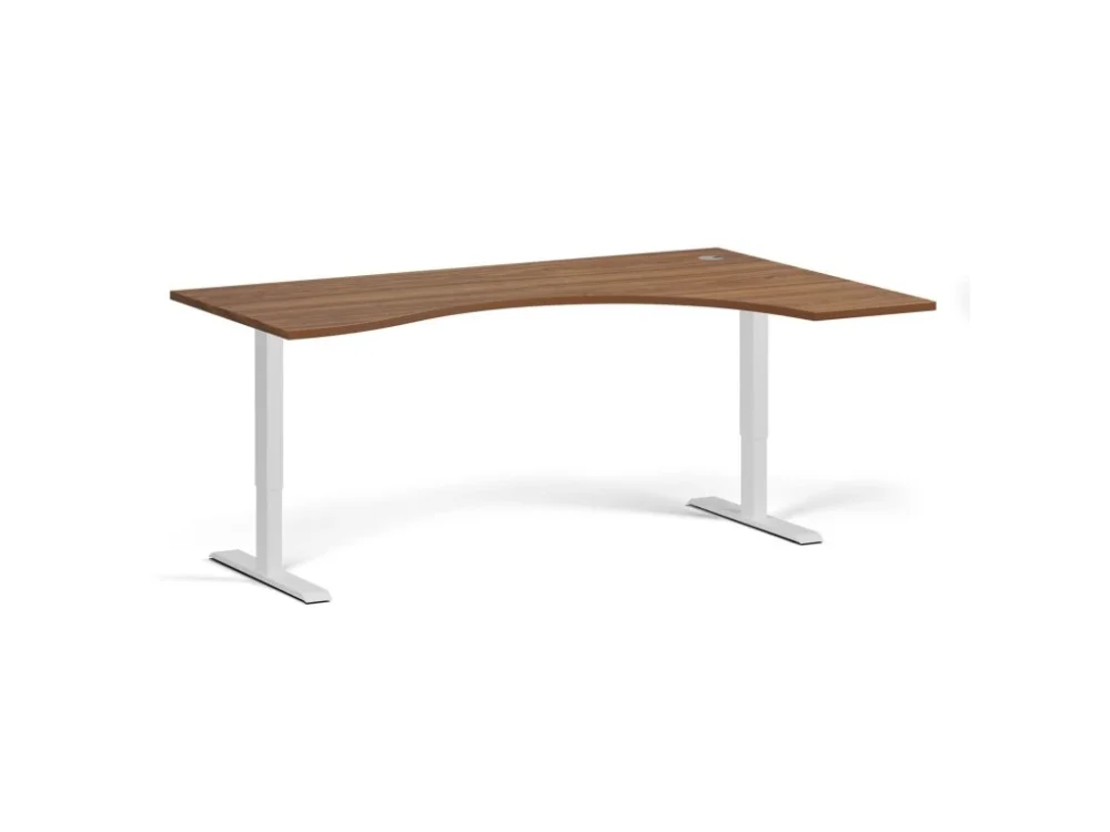 Akce Ergonomický výškově nastavitelný stůl, 180x120 cm, 1 motor, L/P, bílá podnož, ořech