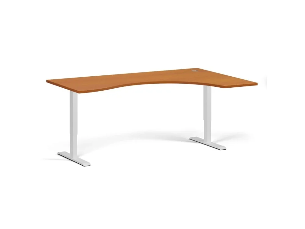 Ergonomický výškově nastavitelný stůl, 180x120 cm, 1 motor, L/P, bílá podnož, třešeň Sezónní Sleva