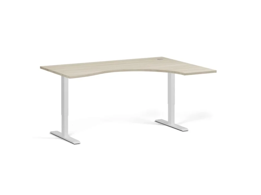 Cenová Bomba Ergonomický výškově nastavitelný stůl, 160x120 cm, 1 motor, L/P, bílá podnož, dub přírodní