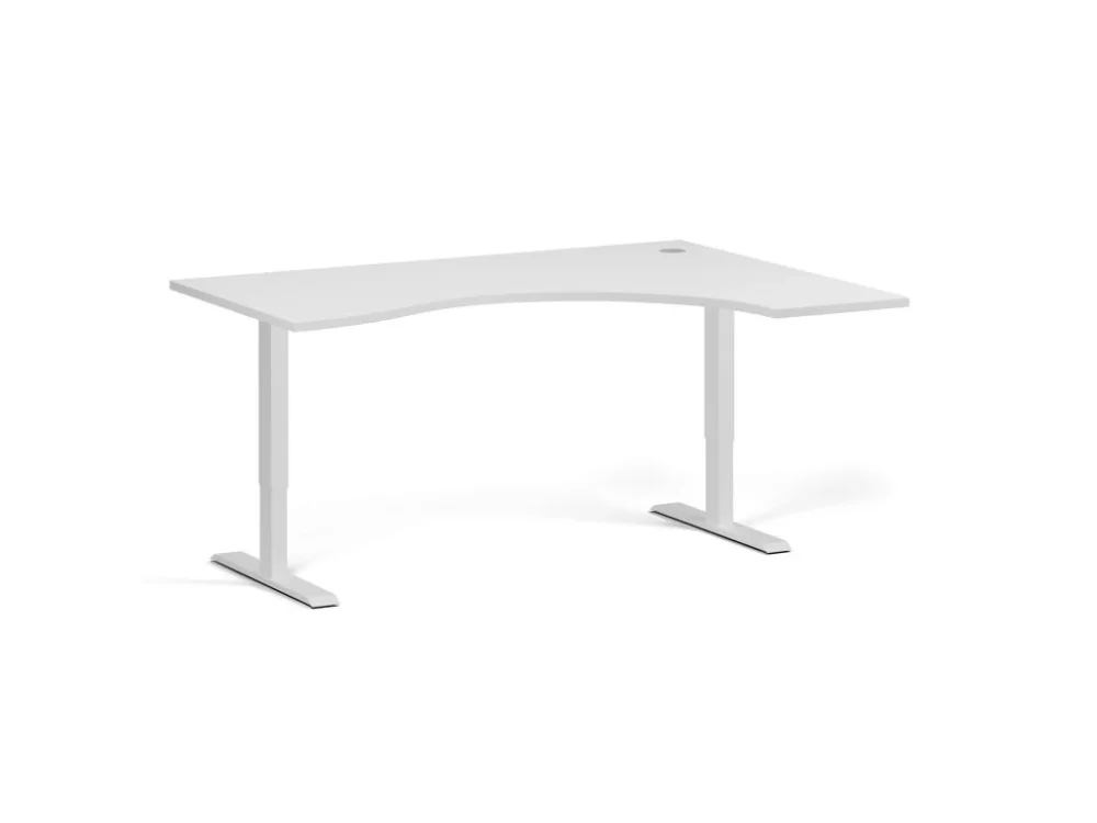 Autentický Ergonomický výškově nastavitelný stůl, 160x120 cm, 1 motor, L/P, bílá podnož, bílá