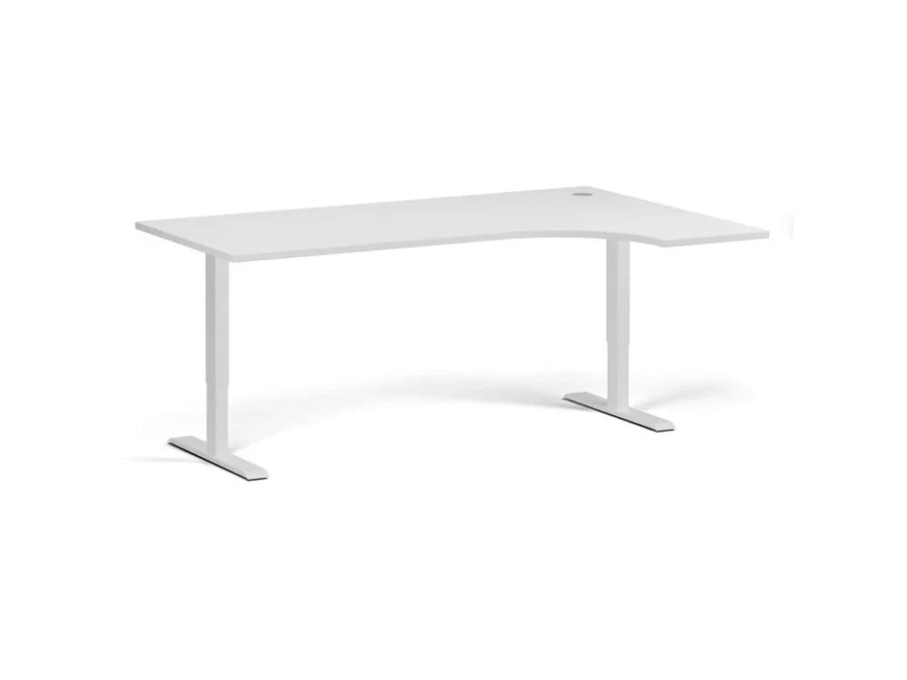Autentický Rohový výškově nastavitelný stůl, 180x120 cm, 1 motor, L/P, bílá podnož, bílá