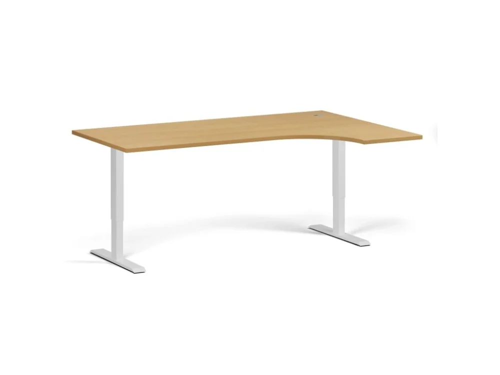 Rohový výškově nastavitelný stůl, 180x120 cm, 1 motor, L/P, bílá podnož, buk Nejlepší Volba