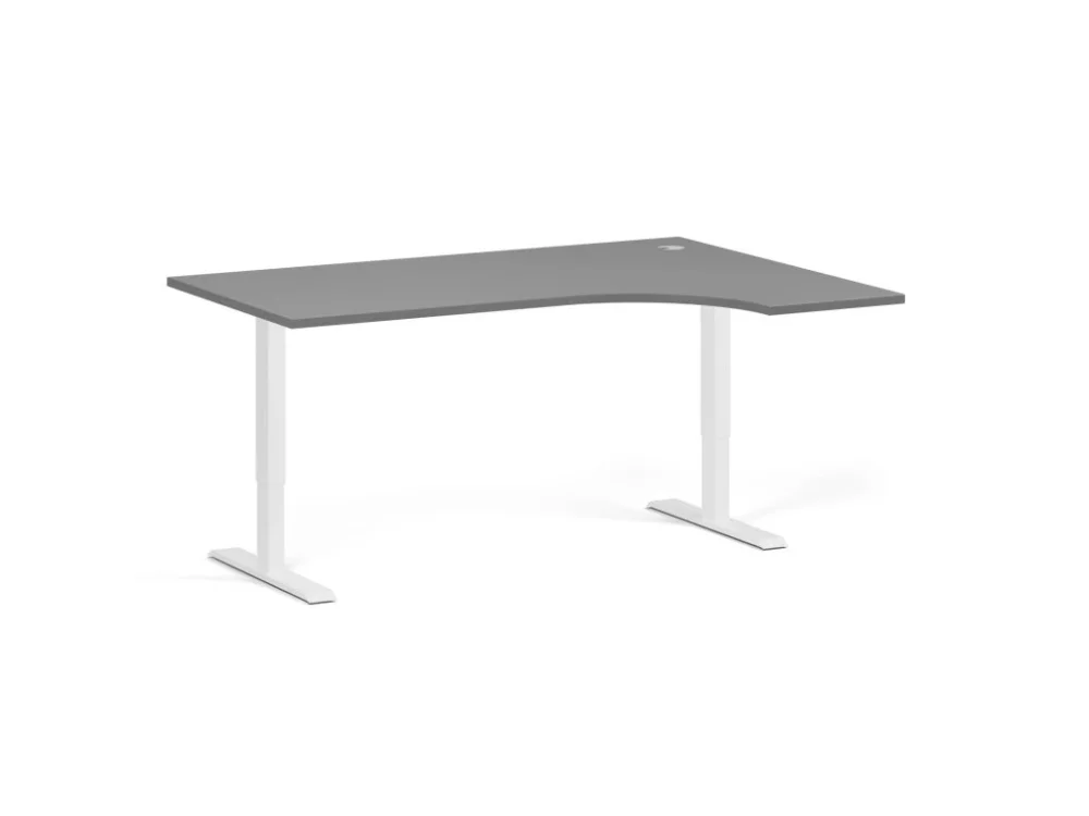 Tovární Cena Rohový výškově nastavitelný stůl, 160x120 cm, 1 motor, L/P, bílá podnož, grafit