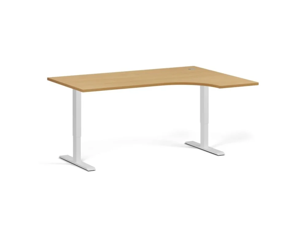 Hit Sezóny Rohový výškově nastavitelný stůl, 160x120 cm, 1 motor, L/P, bílá podnož, buk