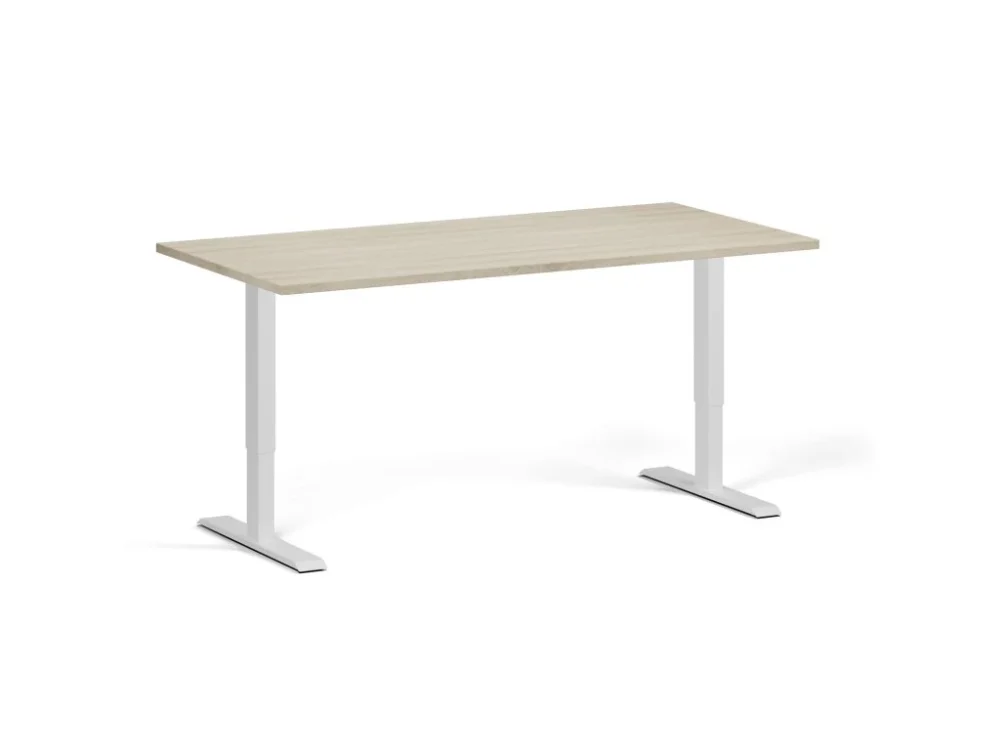 Výškově nastavitelný stůl, 160x80 cm, 1 motor, bílá podnož, dub přírodní Akční Cena