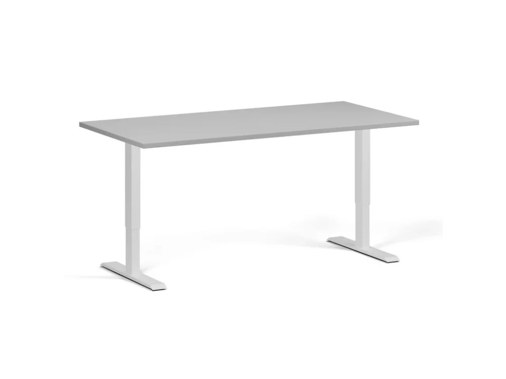 Výškově nastavitelný stůl, 160x80 cm, 1 motor, bílá podnož, šedá Výhodná Nabídka