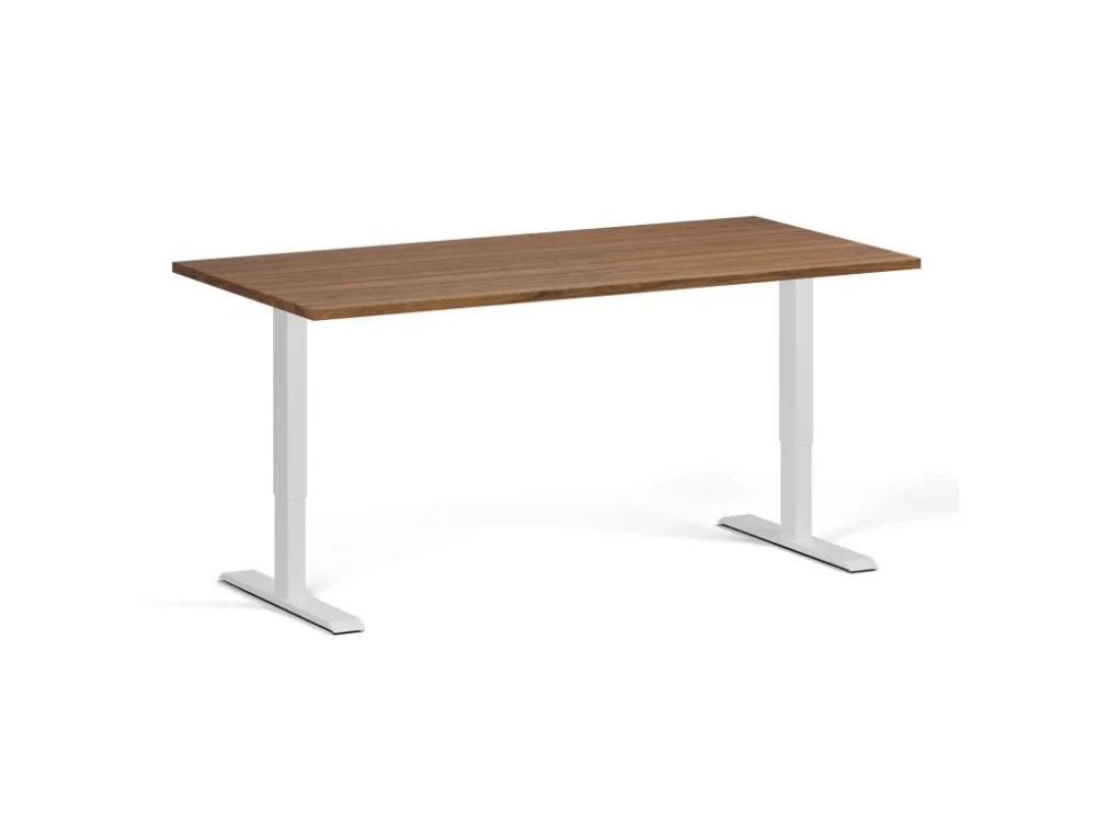 Výškově nastavitelný stůl, 160x80 cm, 1 motor, bílá podnož, ořech Nová Kolekce