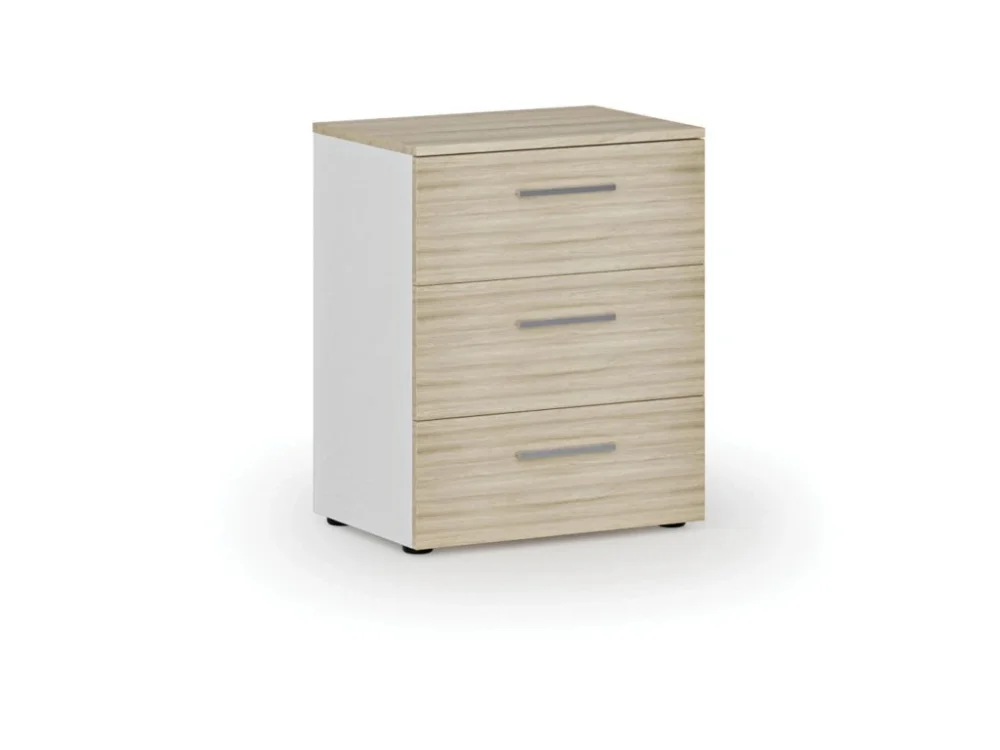 Sezónní Sleva Kancelářská komoda ke stolu PRIMO WHITE, 740 x 600 x 420 mm, bílá/dub přírodní