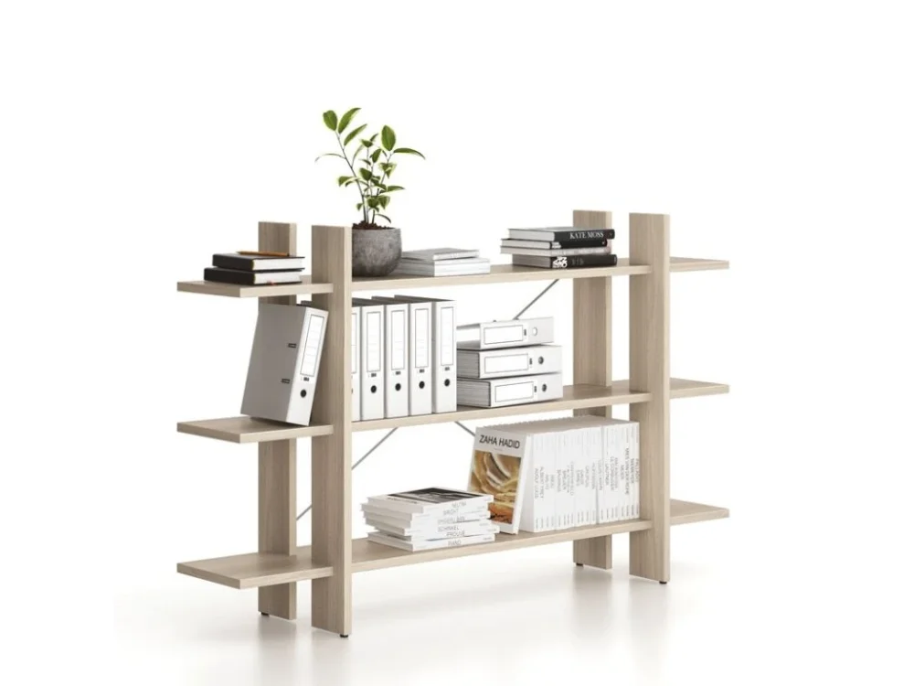 Kancelářský regál nízký dlouhý SOLID, 1800 x 400 x 1075 mm, dub přírodní Finální Výprodej