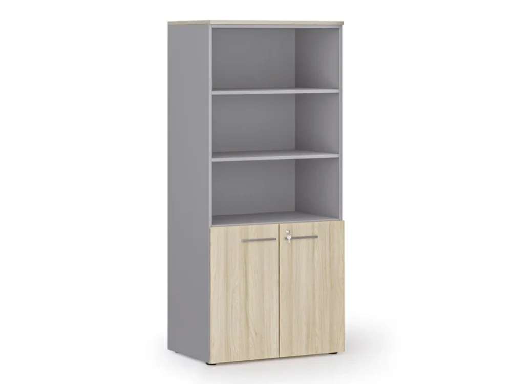 Kombinovaná kancelářská skříň PRIMO GRAY, nízké dveře, 800 x 500 x 1781 mm, šedá/dub přírodní Kup Teď