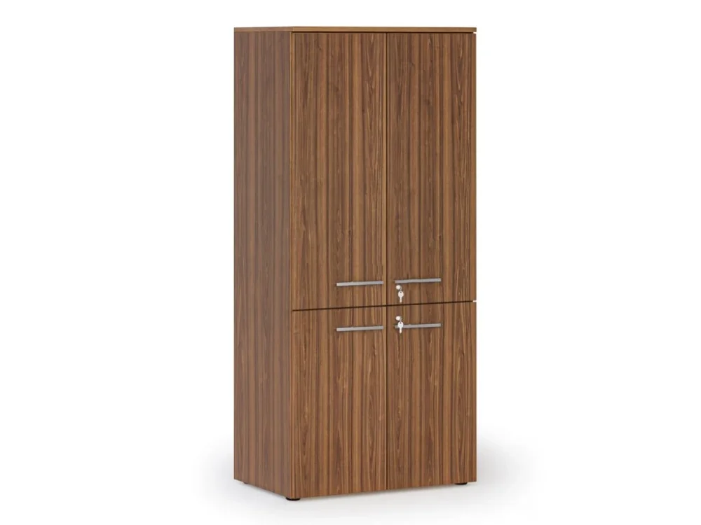 Kancelářská policová skříň PRIMO WOOD, půlené dveře, 800 x 500 x 1781 mm, ořech Výhodná Nabídka