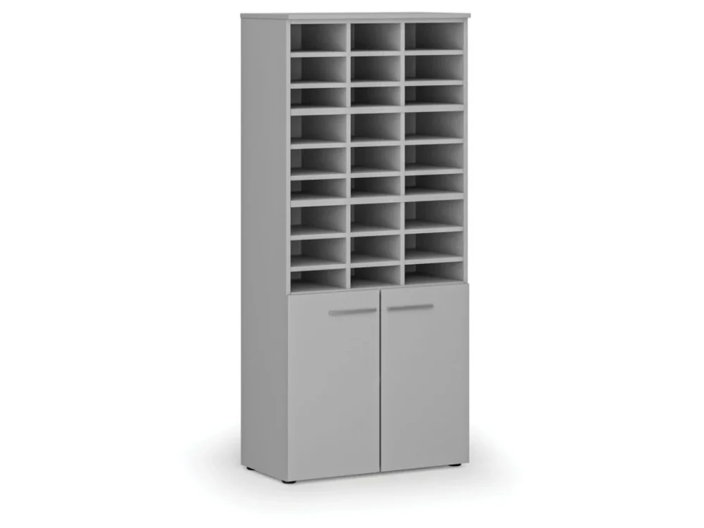 Nakupujte Hned Třídicí regál s dveřmi PRIMO GRAY, 800 x 420 x 1781 mm, 27 přihrádek, šedý