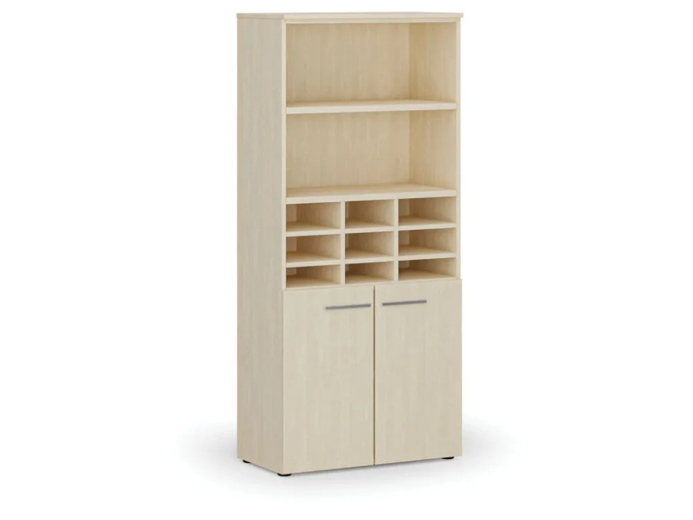 Třídicí regál s dveřmi PRIMO WOOD, 800 x 420 x 1781 mm, 9 přihrádek, bříza Super Cena