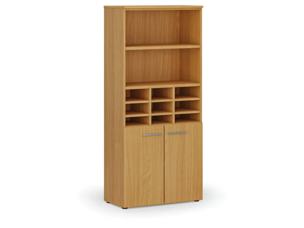 Nová Kolekce Třídicí regál s dveřmi PRIMO WOOD, 800 x 420 x 1781 mm, 9 přihrádek, buk