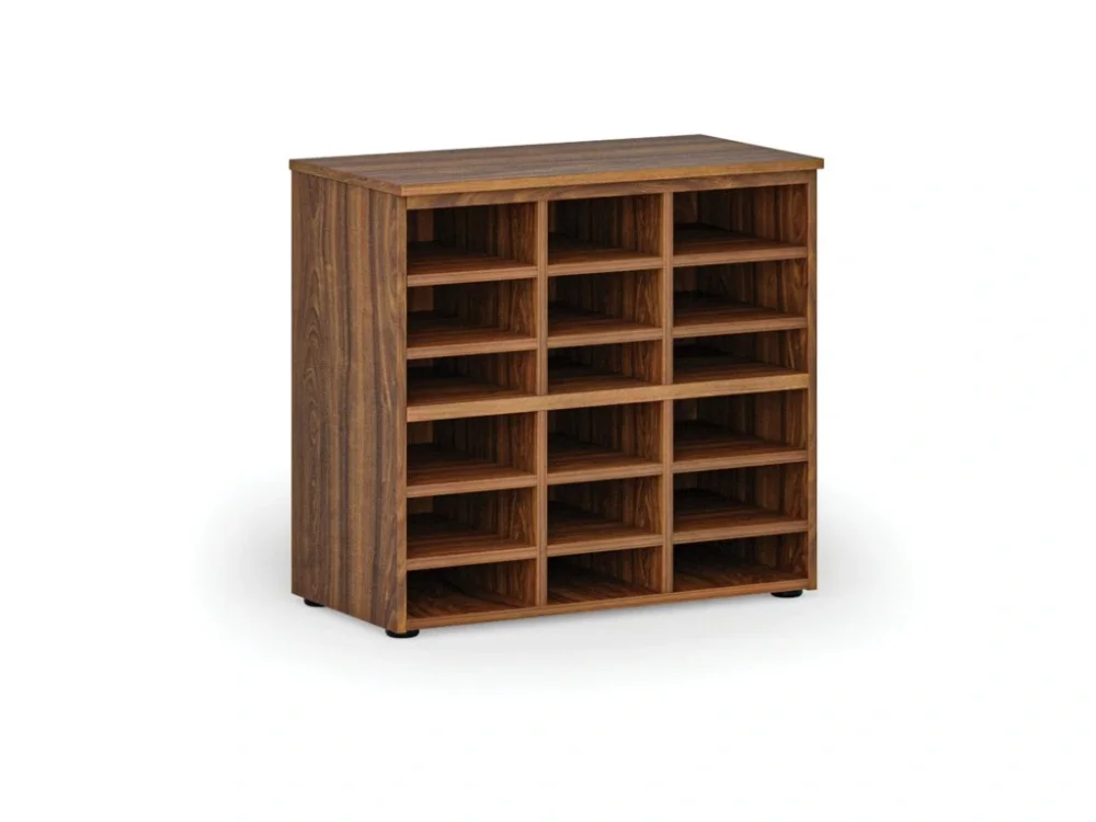 Sezónní Sleva Třídicí regál PRIMO WOOD, 800 x 420 x 740 mm, 18 přihrádek, ořech
