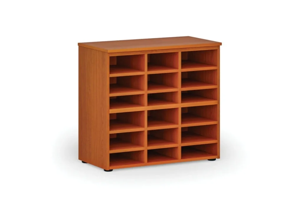 Nakupujte Hned Třídicí regál PRIMO WOOD, 800 x 420 x 740 mm, 18 přihrádek, třešeň