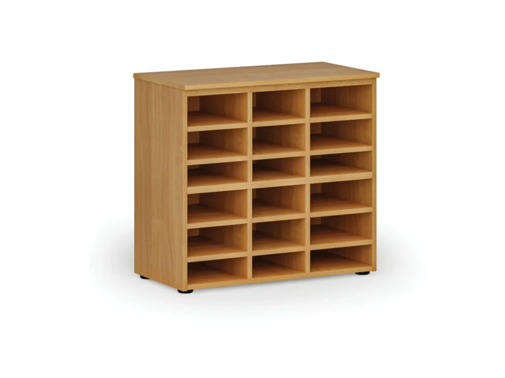 Časově Omezené Třídicí regál PRIMO WOOD, 800 x 420 x 740 mm, 18 přihrádek, buk