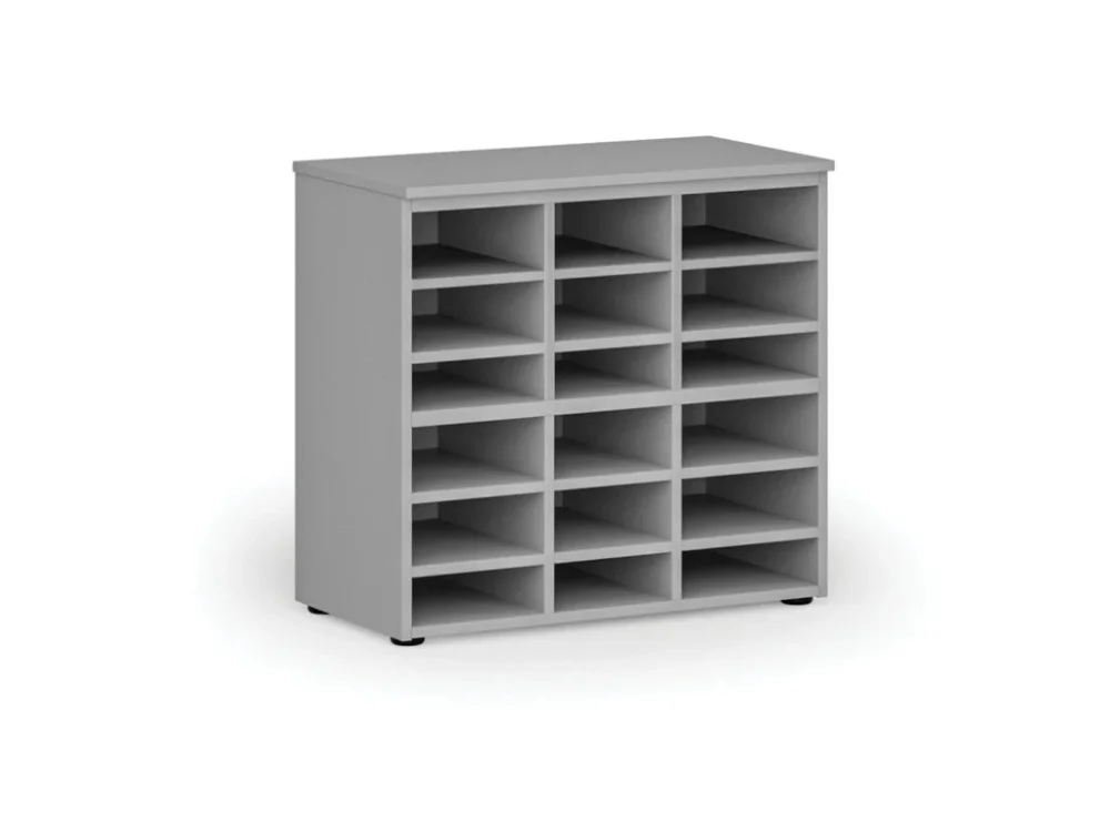 Třídicí regál PRIMO GRAY, 800 x 420 x 740 mm, 18 přihrádek, šedý Výprodej