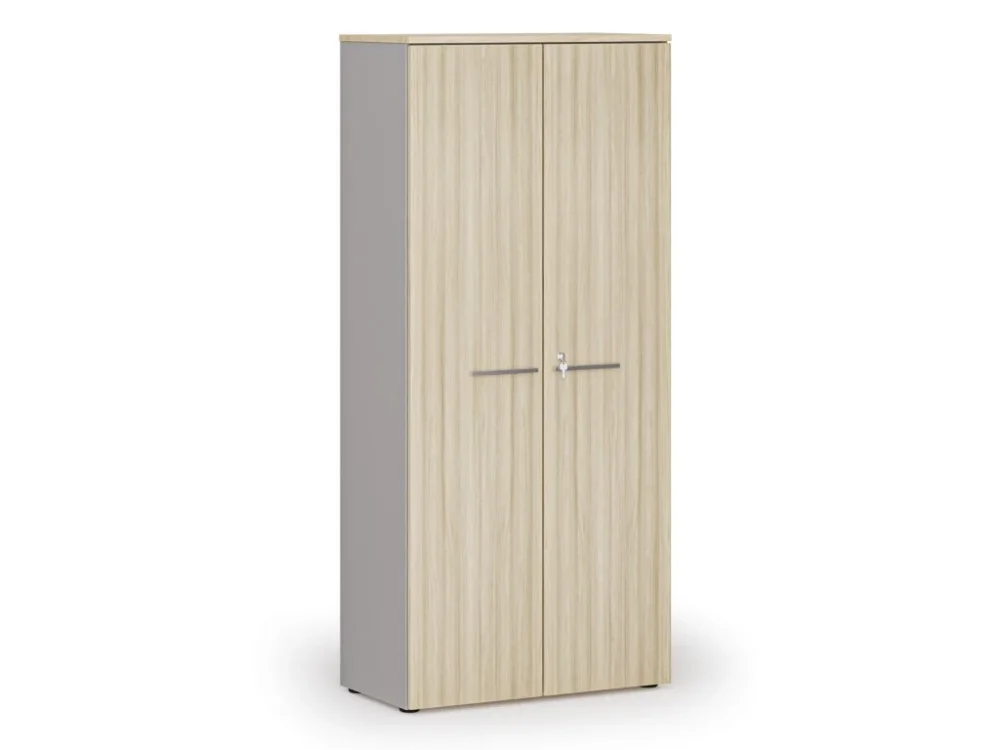 Kancelářská skříň s dveřmi PRIMO GRAY, 800 x 420 x 1781 mm, šedá/dub přírodní Víkendová Akce