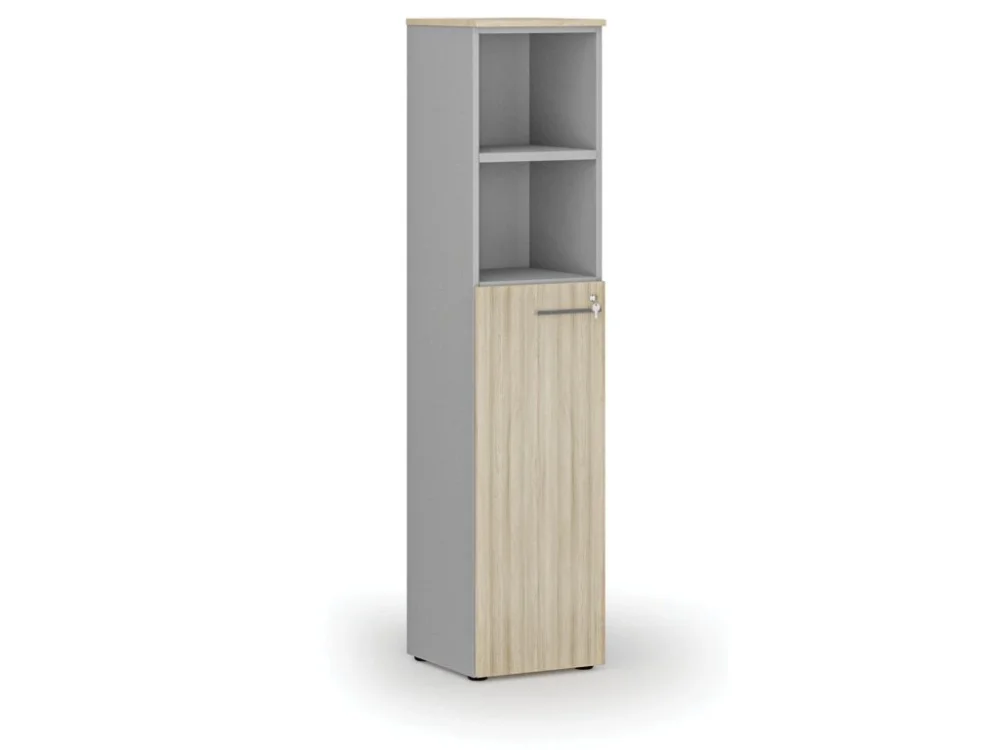 Kombinovaná kancelářská skříň PRIMO GRAY, dveře na 3 patra, 400 x 420 x 1781 mm, šedá/dub přírodní Přímo Od Výrobce