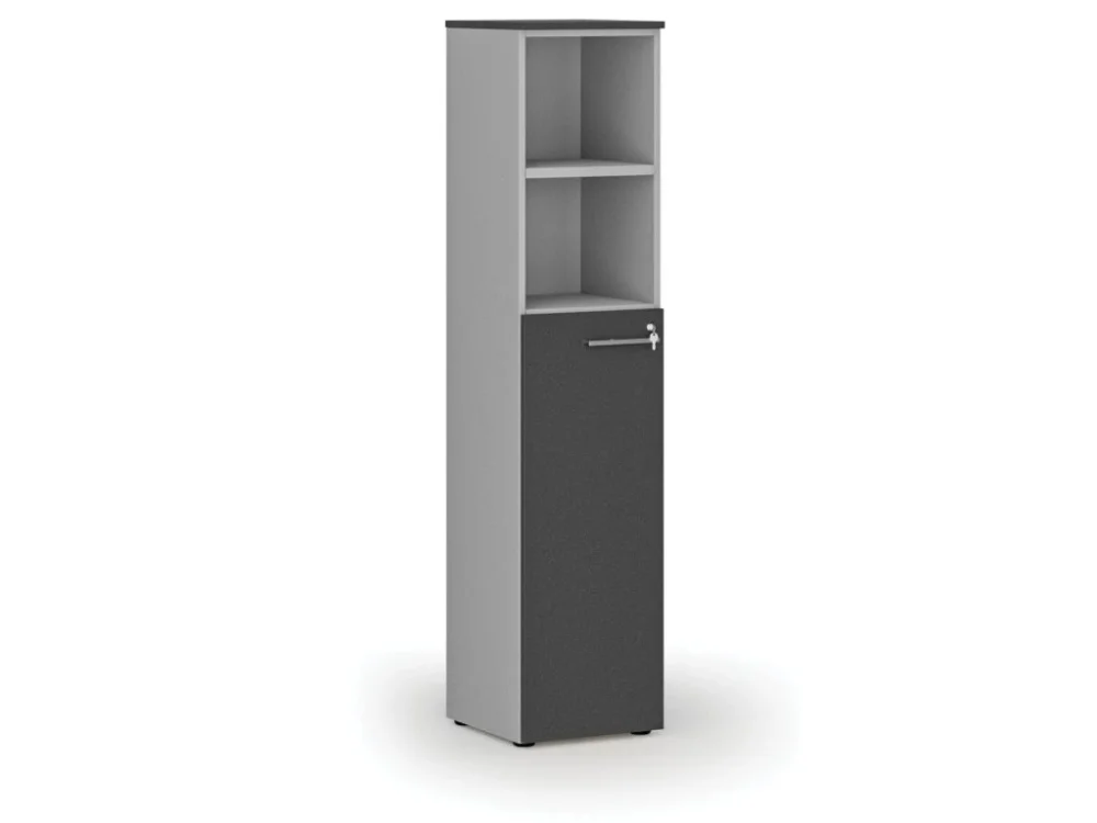 Kombinovaná kancelářská skříň PRIMO GRAY, dveře na 3 patra, 400 x 420 x 1781 mm, šedá/grafit Nová Kolekce