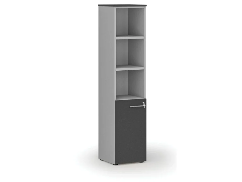 Kombinovaná kancelářská skříň PRIMO GRAY, dveře na 2 patra, 400 x 420 x 1781 mm, šedá/grafit Nejlepší Cena