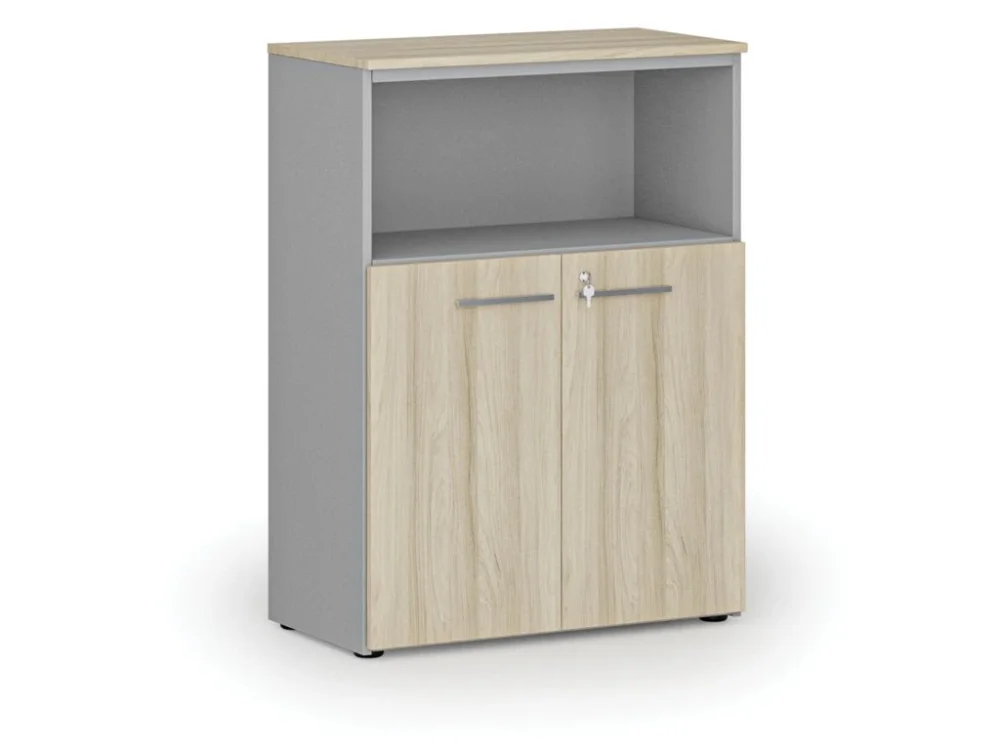Kombinovaná kancelářská skříň PRIMO GRAY, 800 x 420 x 1087 mm, šedá/dub přírodní Nejlepší Cena
