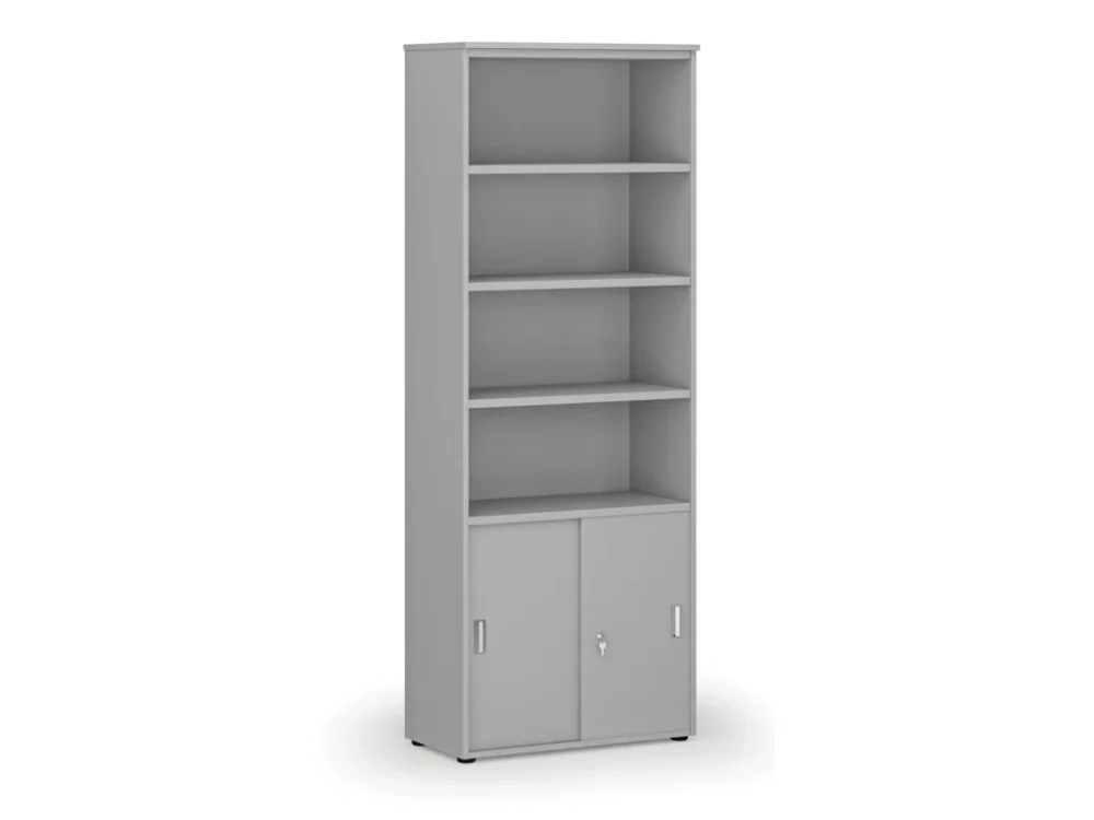 Kombinovaná kancelářská skříň PRIMO GRAY, zasouvací dveře na 2 patra, 800 x 420 x 2128 mm, šedá Nejlepší Cena