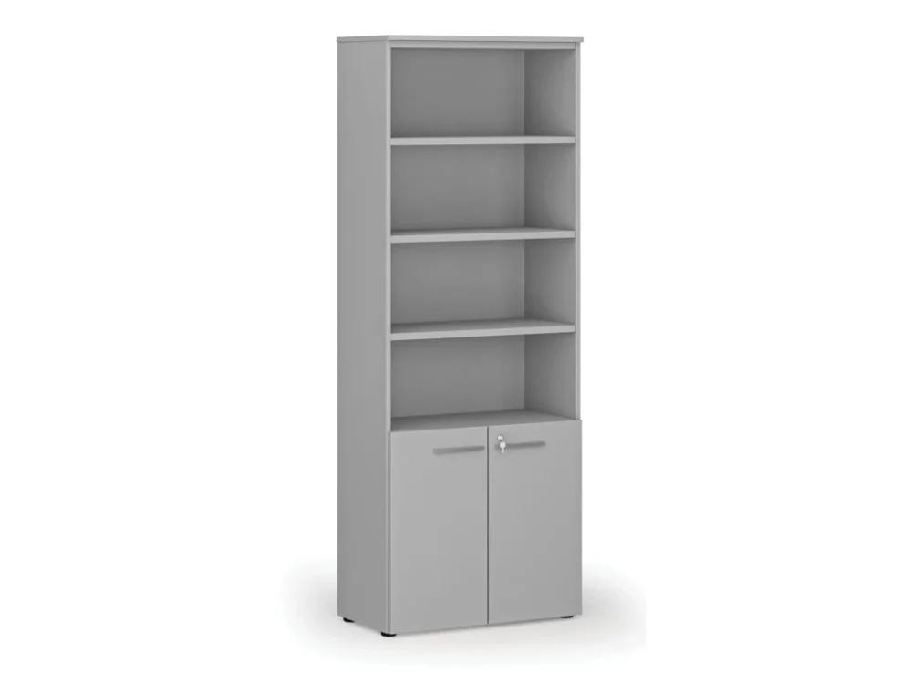 Nejprodávanější Kombinovaná kancelářská skříň PRIMO GRAY, dveře na 2 patra, 800 x 420 x 2128 mm, šedá