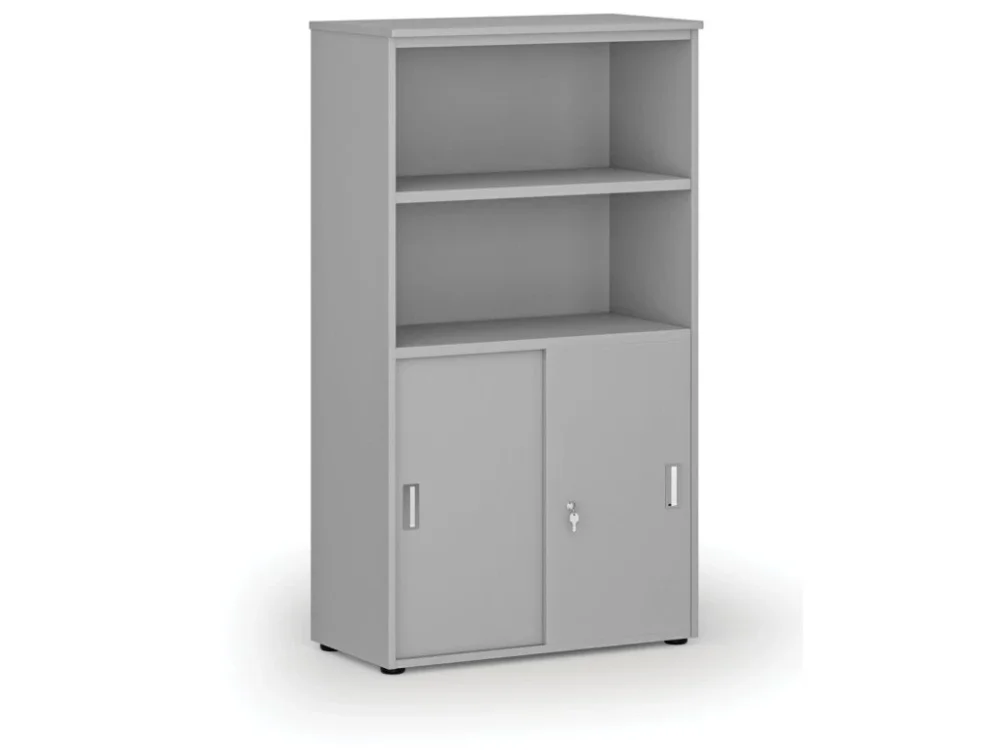 Horká Nabídka Kombinovaná kancelářská skříň PRIMO GRAY, zasouvací dveře na 2 patra, 800 x 420 x 1434 mm, šedá