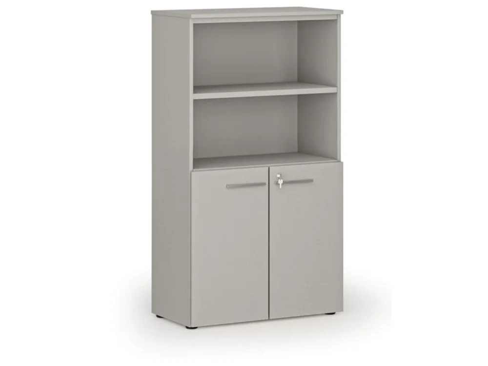 Levný Kombinovaná kancelářská skříň PRIMO GRAY, dveře na 2 patra, 800 x 420 x 1434 mm, šedá