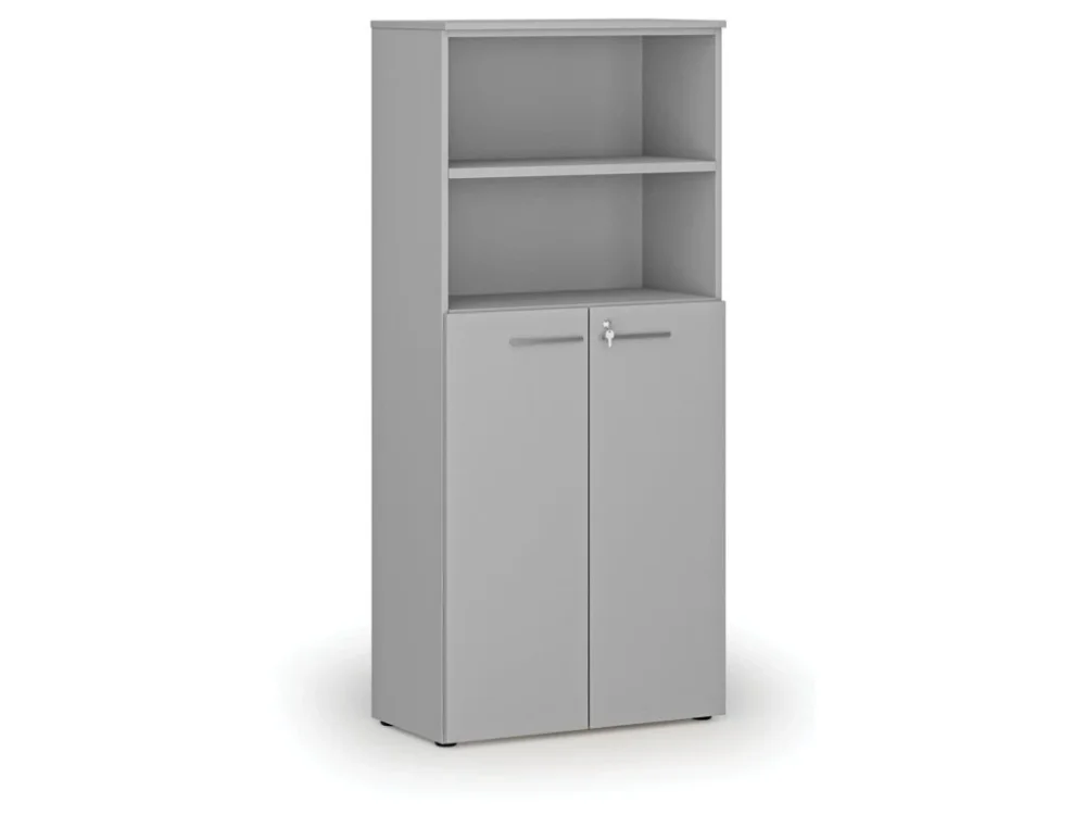 Expresní Doručení Kombinovaná kancelářská skříň PRIMO GRAY, dveře na 3 patra, 800 x 420 x 1781 mm, šedá