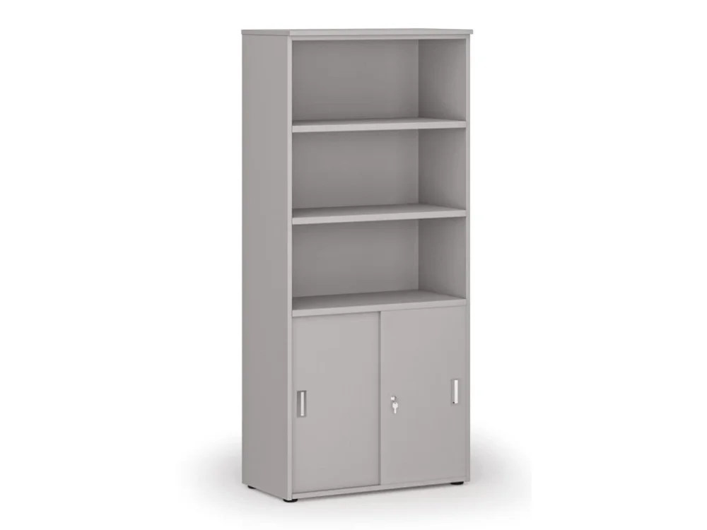 Kombinovaná kancelářská skříň PRIMO GRAY, zasouvací dveře na 2 patra, 800 x 420 x 1781 mm, šedá Expresní Doručení