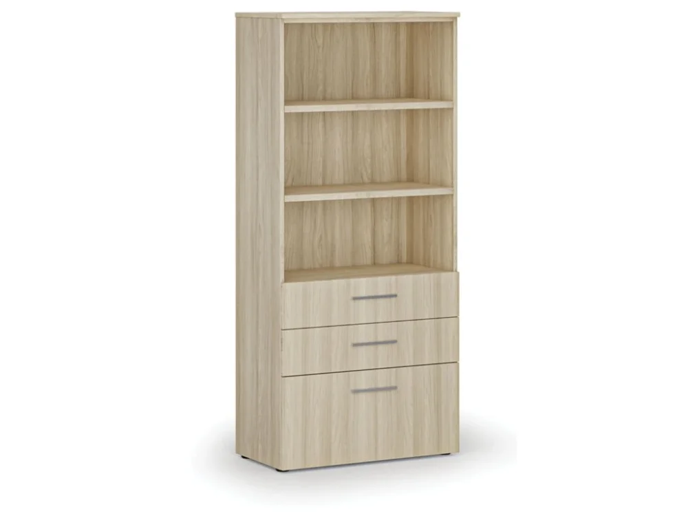 Kancelářská skříň s kombinovanými zásuvkami PRIMO WOOD, 800 x 420 x 1781 mm, dub přírodní Značkový