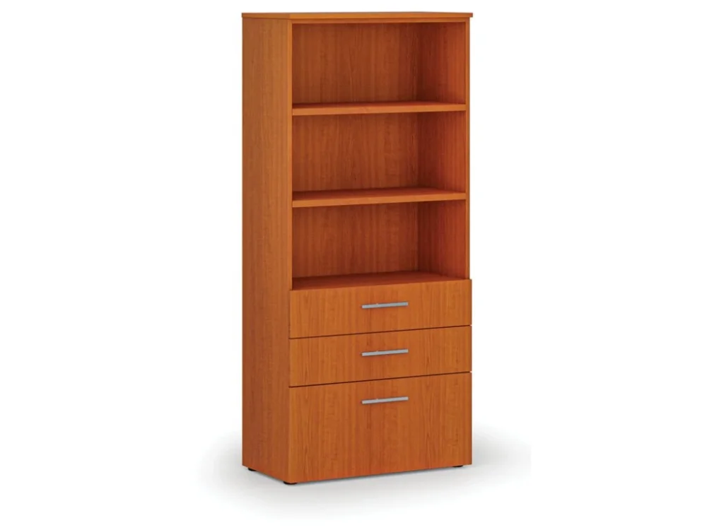 Ověřený Kancelářská skříň s kombinovanými zásuvkami PRIMO WOOD, 800 x 420 x 1781 mm, třešeň
