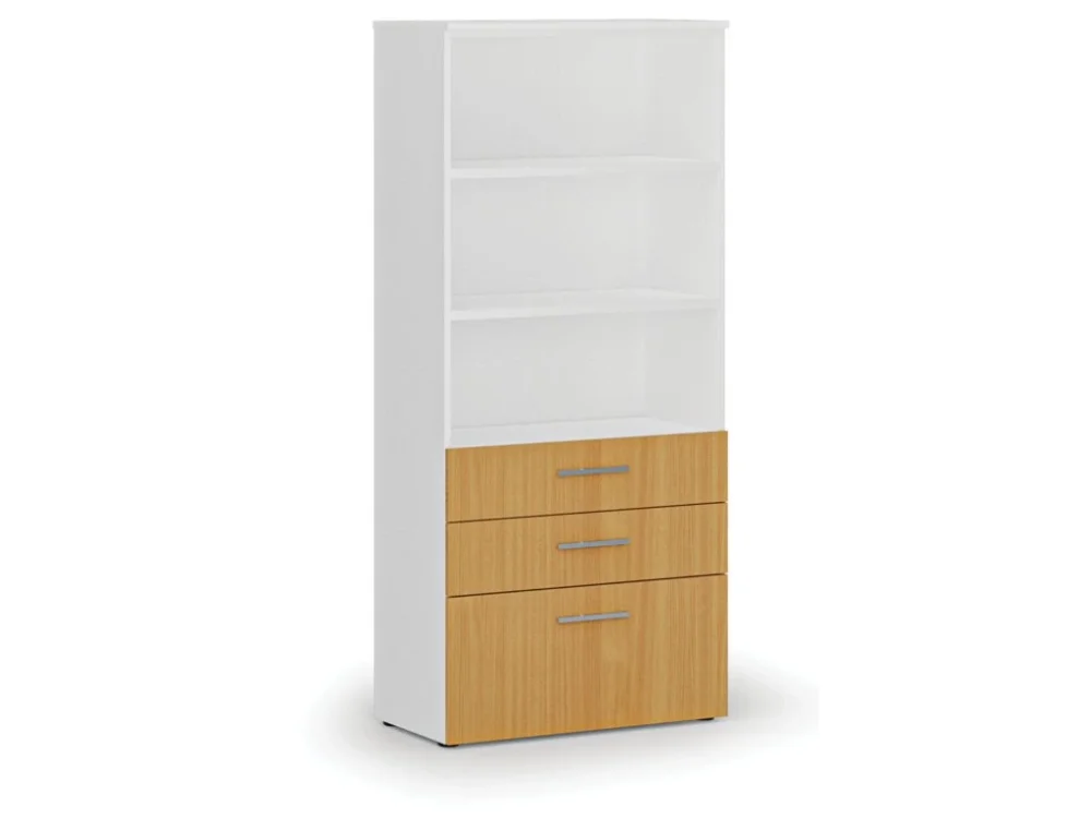 Oblíbený Kancelářská skříň s kombinovanými zásuvkami PRIMO WHITE, 800 x 420 x 1781 mm, bílá/buk