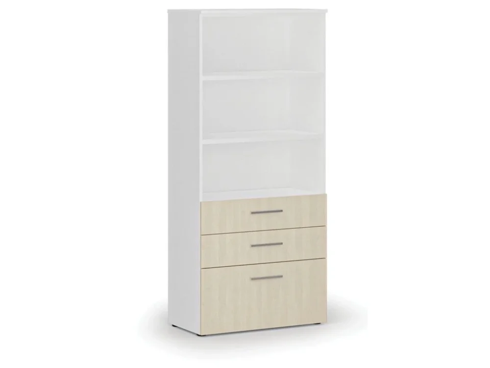 Kancelářská skříň s kombinovanými zásuvkami PRIMO WHITE, 800 x 420 x 1781 mm, bílá/bříza Nízká Cena