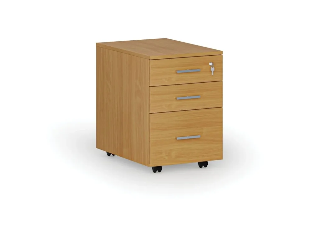 Levný Kancelářský mobilní kontejner na závěsné složky PRIMO WOOD, 3 zásuvky, buk