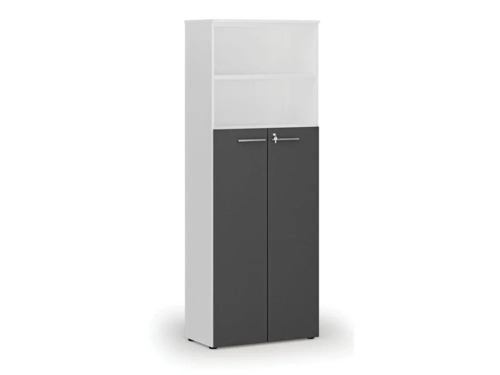 Kombinovaná kancelářská skříň PRIMO WHITE, dveře na 4 patra, 800 x 420 x 2128 mm, bílá/grafit Vysoce Kvalitní