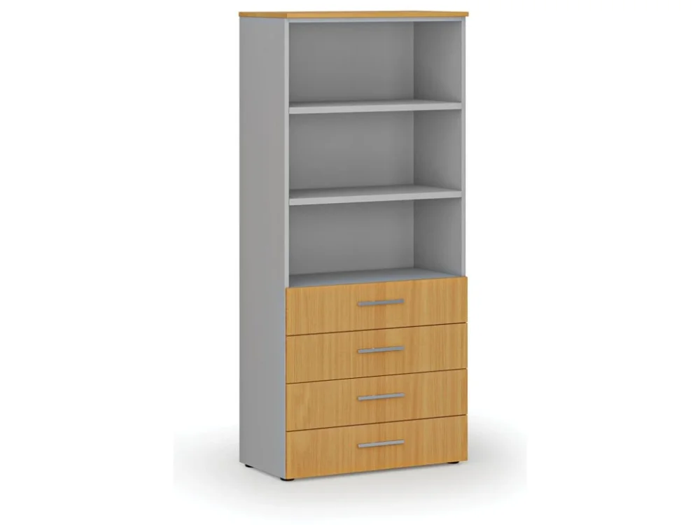 Kancelářská skříň se zásuvkami PRIMO GRAY, 800 x 420 x 1781 mm, šedá/buk Poslední Šance
