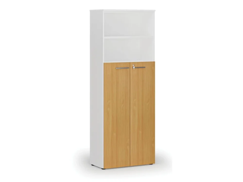 Koupit Online Kombinovaná kancelářská skříň PRIMO WHITE, dveře na 4 patra, 800 x 420 x 2128 mm, bílá/buk