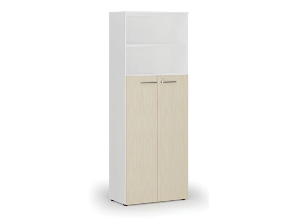 Kombinovaná kancelářská skříň PRIMO WHITE, dveře na 4 patra, 800 x 420 x 2128 mm, bílá/bříza Cenově Výhodný