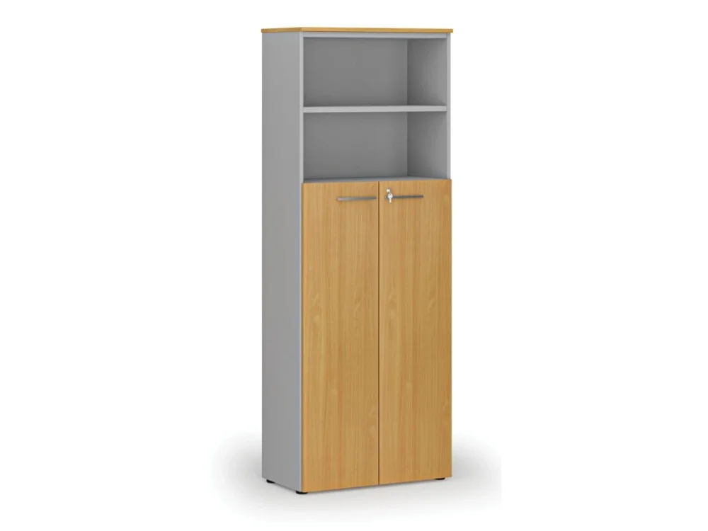 Hit Sezóny Kombinovaná kancelářská skříň PRIMO GRAY, dveře na 4 patra, 800 x 420 x 2128 mm, šedá/buk