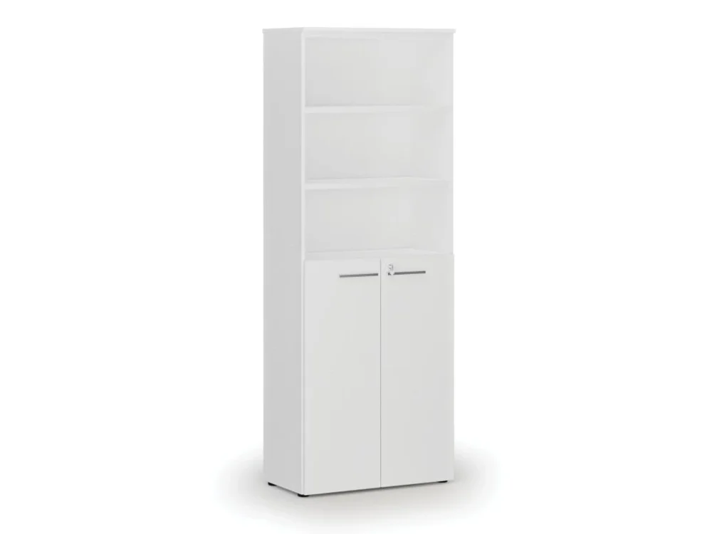 Kombinovaná kancelářská skříň PRIMO WHITE, dveře na 3 patra, 800 x 420 x 2128 mm, bílá Must-Have