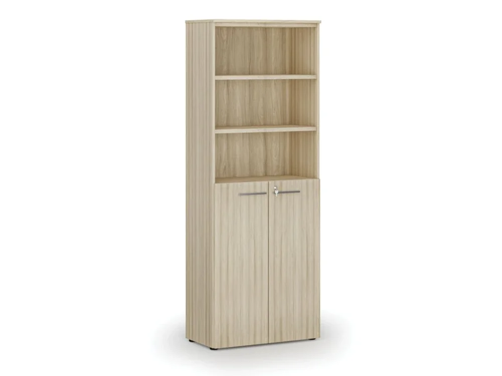 Autentický Kombinovaná kancelářská skříň PRIMO WOOD, dveře na 3 patra, 800 x 420 x 2128 mm, dub přírodní