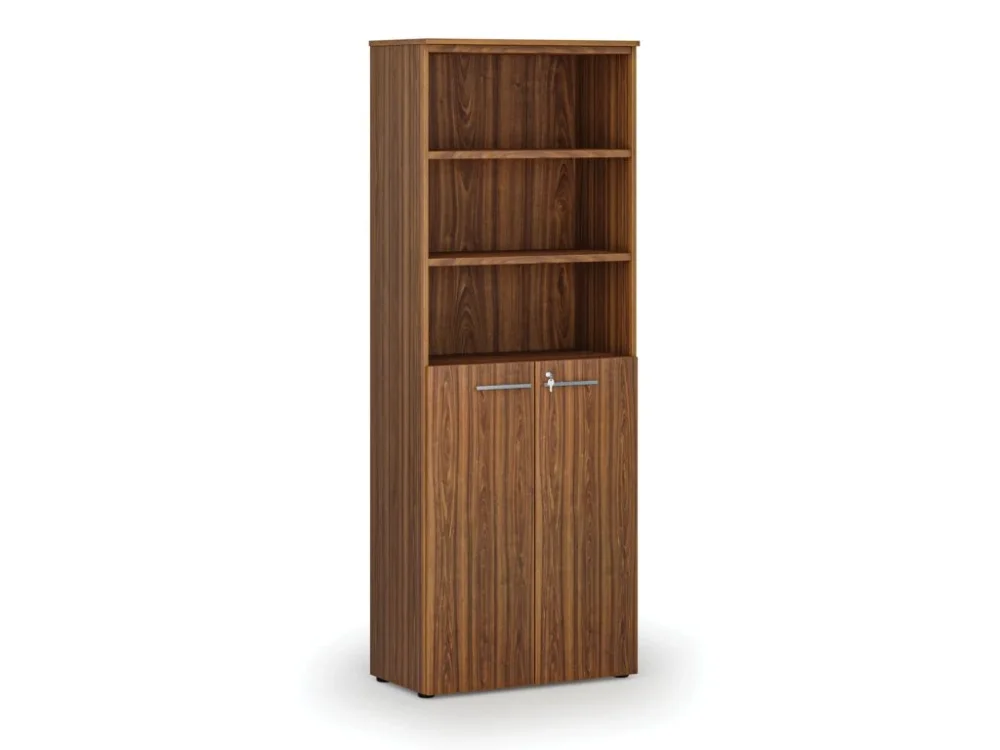 Jen Po Omezenou Doba Kombinovaná kancelářská skříň PRIMO WOOD, dveře na 3 patra, 800 x 420 x 2128 mm, ořech