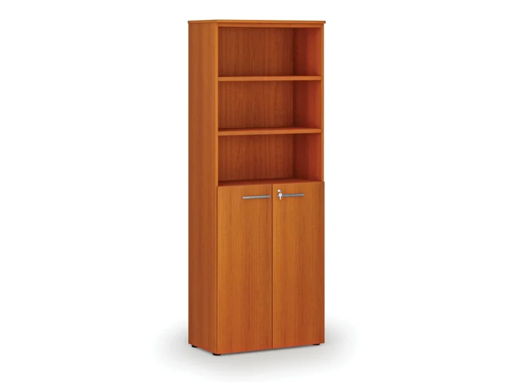 Kombinovaná kancelářská skříň PRIMO WOOD, dveře na 3 patra, 800 x 420 x 2128 mm, třešeň Přímo Od Výrobce