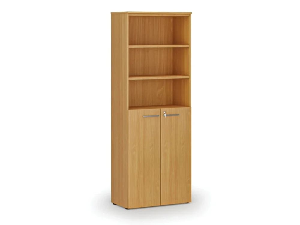 Kombinovaná kancelářská skříň PRIMO WOOD, dveře na 3 patra, 800 x 420 x 2128 mm, buk Rychlé Dodání