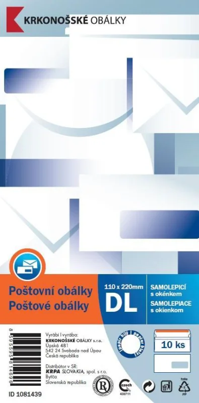 Nakupujte Hned Obálka DL samolepicí s okénkem, 10 ks, 110 x 220