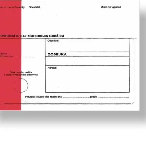 Vysoce Kvalitní Obálka s dodejkou B6, samopropisující, vytrhávací, rec., s textem, červený pruh, 100 ks, 125 x 176